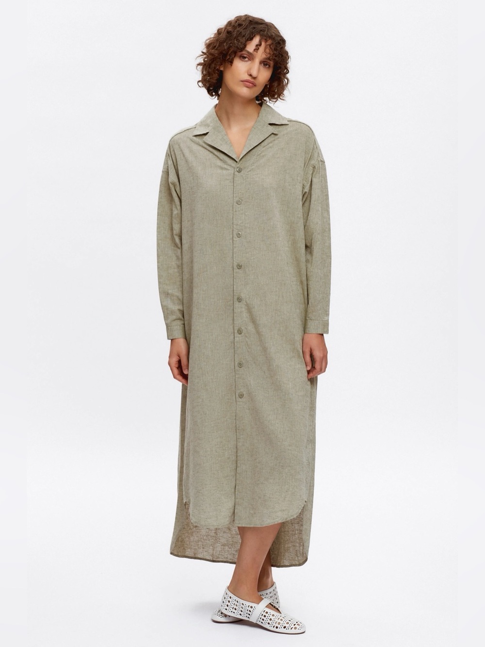 KOTN Linen Blend Maxi Shirt Dress